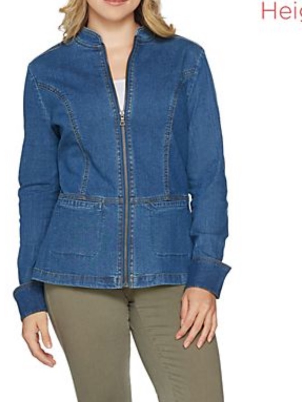 Denim & Co. denim zip front jean jacket with princess seams and peplum size XL